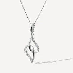 9ct White Gold 0.06ct Diamond Set Teardrop Pendant