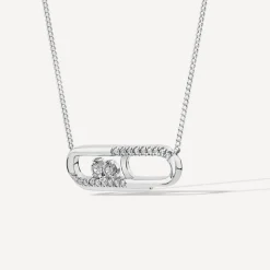 9ct White Gold 0.10ct Diamond Set Paperclip Necklet