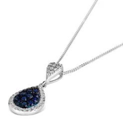 9ct White Gold 0.15ct Diamond and Sapphire Pear Drop Pendant