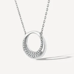 9ct White Gold 0.08ct Diamond Pave Open Circle Necklet