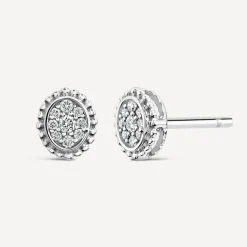 9ct White Gold 0.10ct Diamond Mystere Beaded Edge Oval Stud Earrings