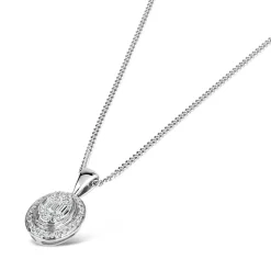 9ct White Gold 0.20ct Diamond Oval & Baguette Pendant