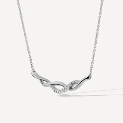 9ct White Gold 0.10ct Diamond Set Twist Hammock Necklet