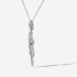 9ct White Gold 0.06ct Diamond Set & Polished Petals Pendant