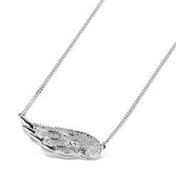 9ct White Gold 0.10ct Diamond Wing Necklet
