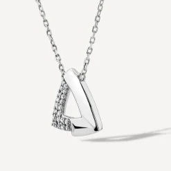 9ct White Gold 0.05ct Diamond Triangled Pave Necklet