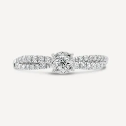 9ct White Gold 0.33ct Diamond Illusion Solitaire & Twisted Pave Shoulders Ring