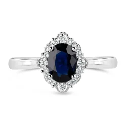 9ct White Gold 0.18ct Diamond & Sapphire Ring