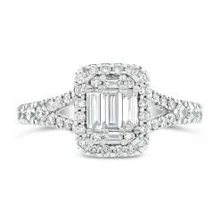 18ct White Gold 0.70ct Diamond Baguette Cluster Ring