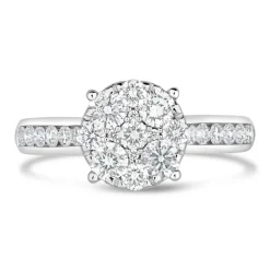 18ct White Gold 1.00ct Diamond Round Cluster & Shoulders Ring