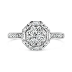 18ct White Gold 0.50ct Diamond Hexagon Cluster Ring