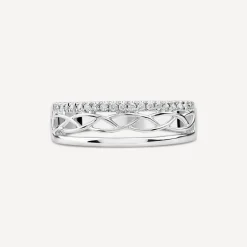 9ct White Gold 0.10ct Diamond Line Woven Design Ring