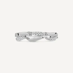 9ct White Gold 0.07ct Diamond Polished Wave Ring