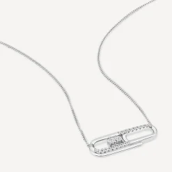 9ct White Gold 0.10ct Diamond Set Paperclip Necklet