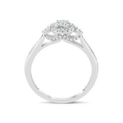 18ct White Gold 0.40ct Diamond Halo and Sides Ring