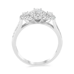 18ct White Gold 0.50ct Diamond Three Stone Halo Ring