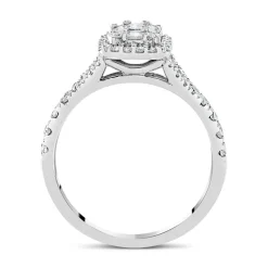 18ct White Gold 0.70ct Diamond Baguette Cluster Ring