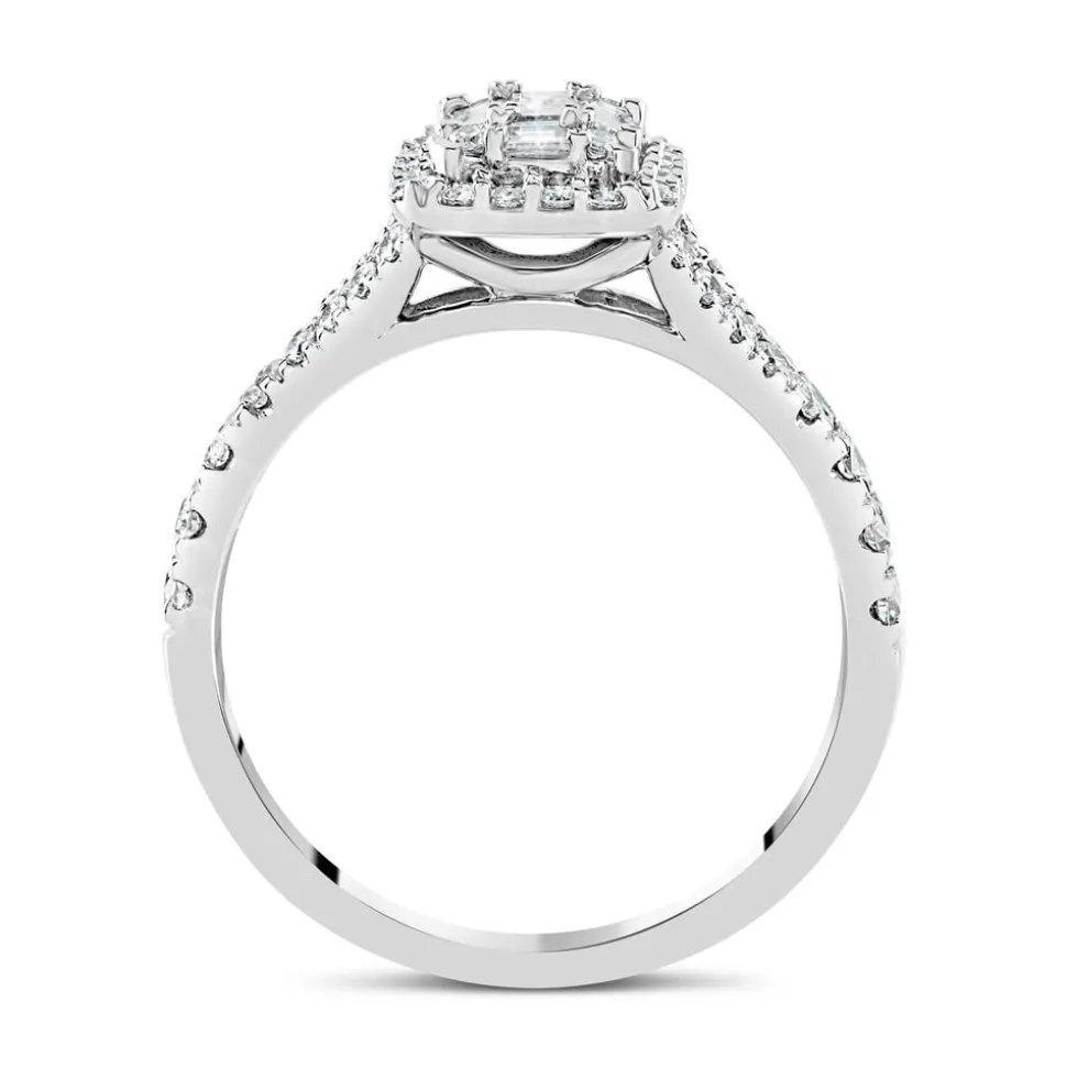 18ct White Gold 0.70ct Diamond Baguette Cluster Ring