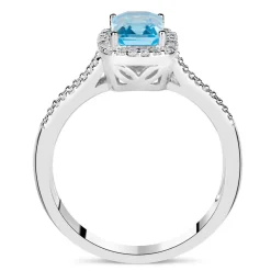 9ct White Gold 0.20ct Diamond and Blue Topaz Emerald Halo Ring