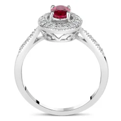 9ct White Gold 0.17ct Diamond and Created Ruby Pave Halo Ring