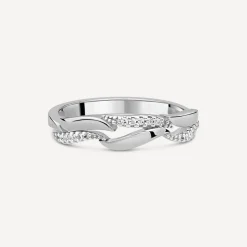 9ct White Gold 0.07ct Diamond Polished Wave Ring