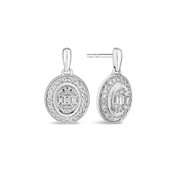 9ct White Gold 0.20ct Diamond Oval & Baguette Stud Earrings