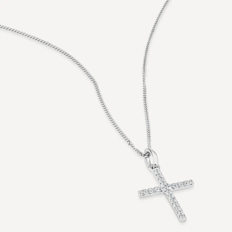 9ct White Gold 0.10ct Diamond Cross Pendant