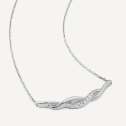 9ct White Gold 0.10ct Diamond Set Twist Hammock Necklet