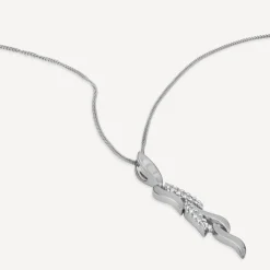 9ct White Gold 0.06ct Diamond Set & Polished Petals Pendant
