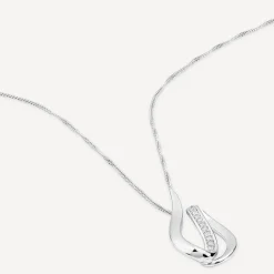9ct White Gold 0.05ct Diamond Set Open Swirl Pendant