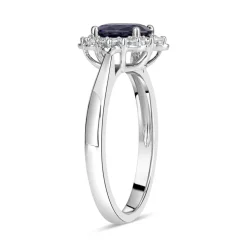 9ct White Gold 0.18ct Diamond & Sapphire Ring