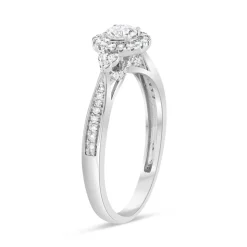 18ct White Gold 0.40ct Diamond Halo and Sides Ring