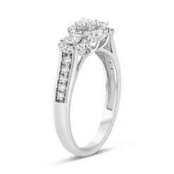 18ct White Gold 0.50ct Diamond Three Stone Halo Ring