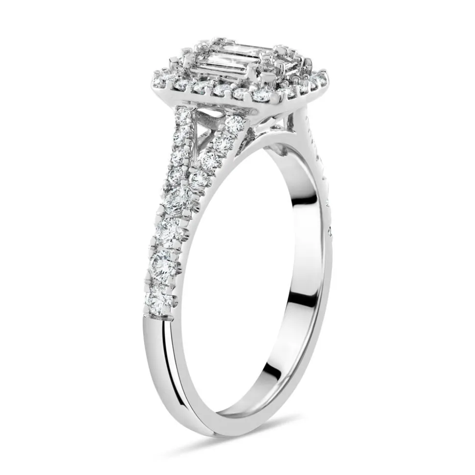 18ct White Gold 0.70ct Diamond Baguette Cluster Ring
