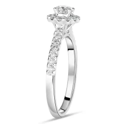 18ct White Gold 0.66ct Diamond Halo Shoulder-Set Ring