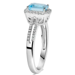 9ct White Gold 0.20ct Diamond and Blue Topaz Emerald Halo Ring