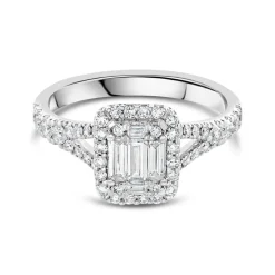 18ct White Gold 0.70ct Diamond Baguette Cluster Ring