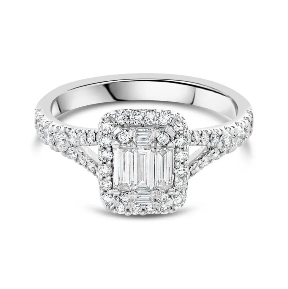 18ct White Gold 0.70ct Diamond Baguette Cluster Ring