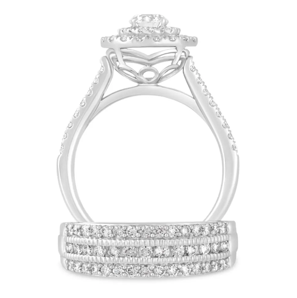 18ct White Gold 0.50ct Diamond Three Row 5mm Wedding Ring