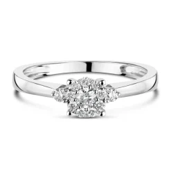 9ct White Gold 0.20ct Diamond Halo & Sides Ring