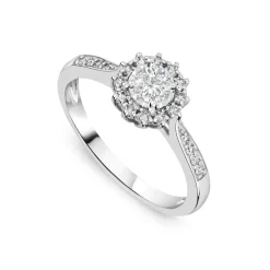 18ct White Gold 0.35ct Illusion Diamond Halo Shoulders Ring