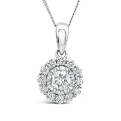 9ct White Gold 0.32ct Illusion Round Halo Diamond Pendant
