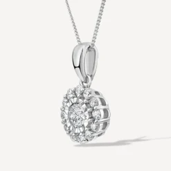 9ct White Gold 0.32ct Illusion Round Halo Diamond Pendant