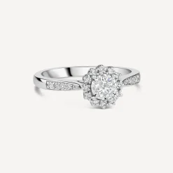 18ct White Gold 0.35ct Illusion Diamond Halo Shoulders Ring