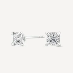 9ct White Gold 0.25ct Miracle Plate Diamond Stud Earrings
