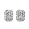 9ct White Gold 0.30ct Octagonal Baguette & Round Cluster Stud Earrings