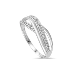 9ct White Gold 0.04ct Pave Diamond Four Strands Crossover Ring