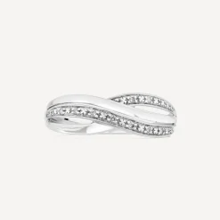 9ct White Gold 0.04ct Pave Diamond Four Strands Crossover Ring