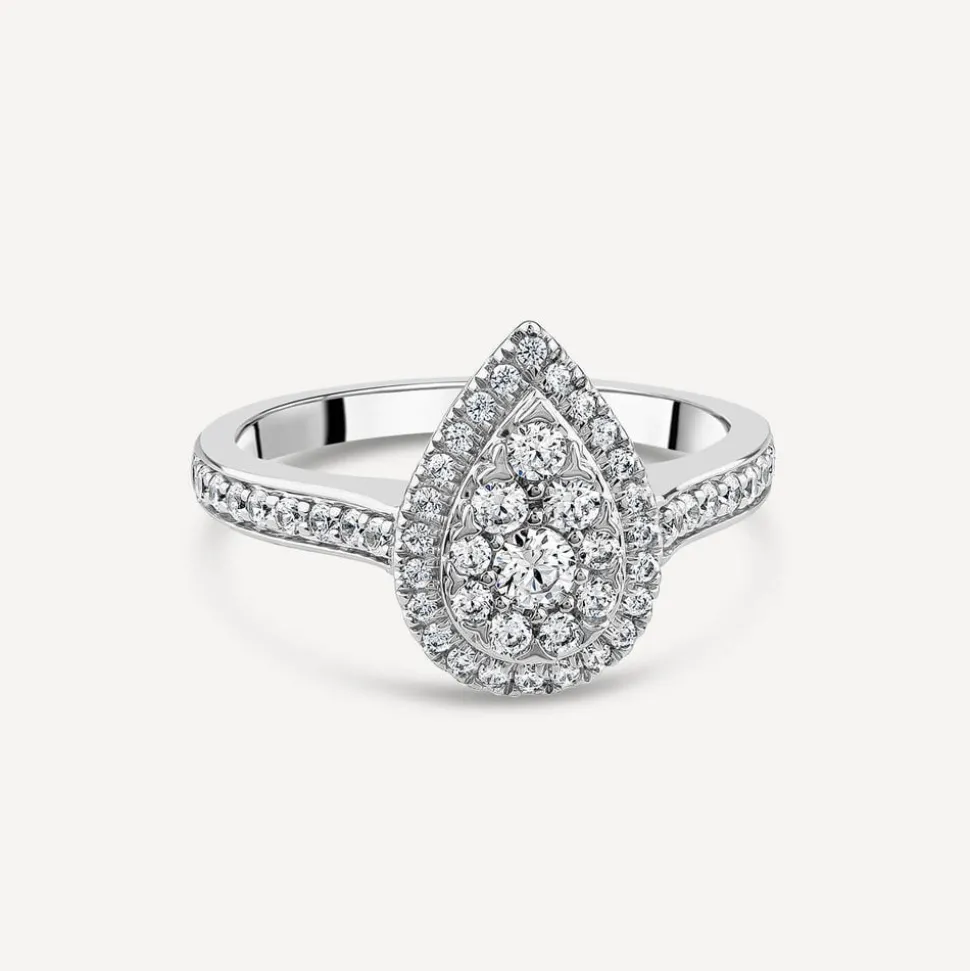 9ct White Gold 0.50ct Pear Cluster Engagement Ring