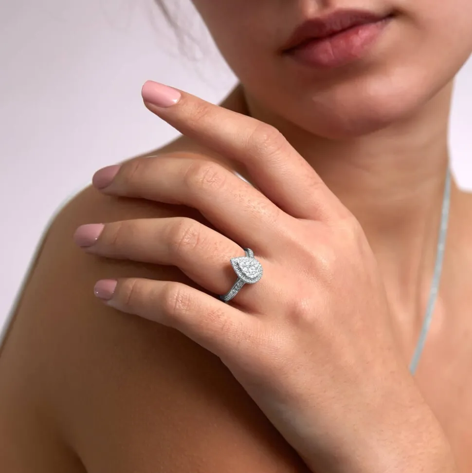 9ct White Gold 0.50ct Pear Cluster Engagement Ring